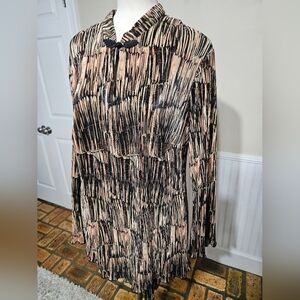 Connected Apparel Textured Boho Abstract Top, Black/tan, Size 16W